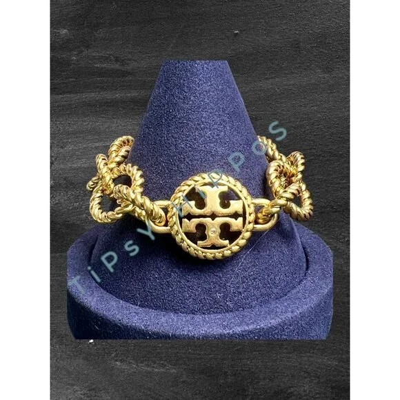 TORY BURCH Gold-Tone Chunky Rope Chain Link Bracelet With Toggle Clasp - Picture 7 of 8